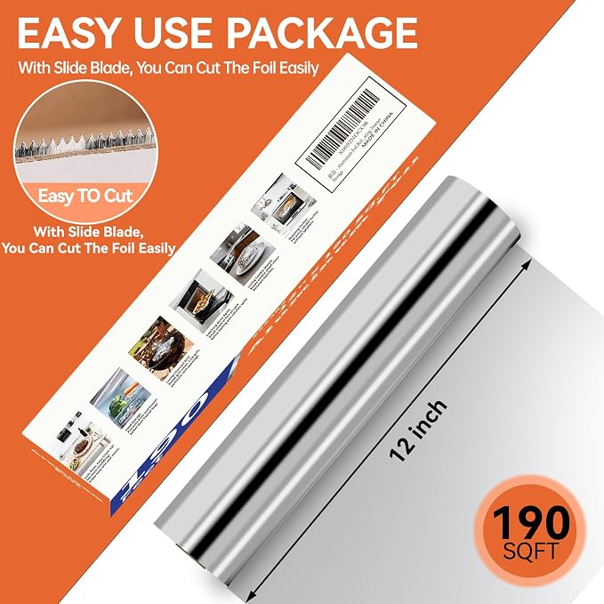 Aluminum Foil Roll, 12in x 190Sq Ft Aluminum Foil, Thick Strong Tin Foil - Image 2