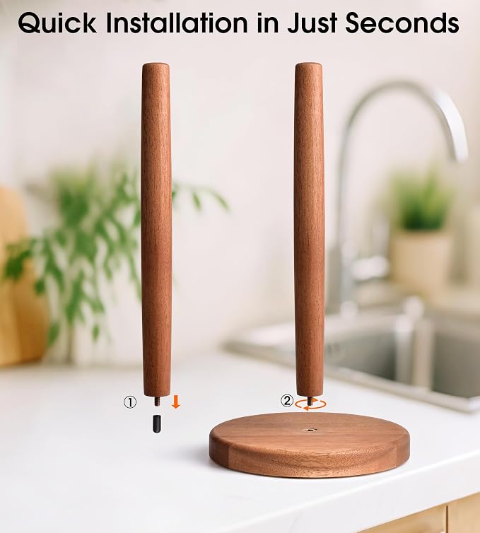 KitchLife Acacia Wooden Paper Towel Holder Countertop, Large Size - Image 3