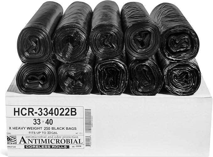 Aluf Plastics 33 Gal Black Trash Bags, 22 Micron by AlufPlastics