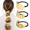 3PCS Metal Hair Tie For Women,Gold Cuffs,Metal Geometric Gold Hair Ties, Hair Accessories Stretchy and Non-Damage Ponytail Holders,Ponytail Cuff Hair Bands For Hair Styling (SET11)
