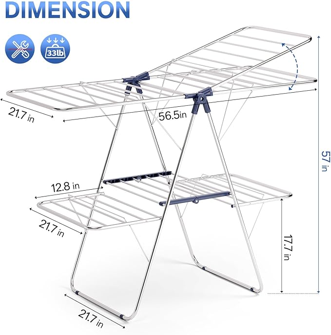 Large Stainless Steel Clothes Drying Rack, Generous Drying Area | Foldable - Image 2