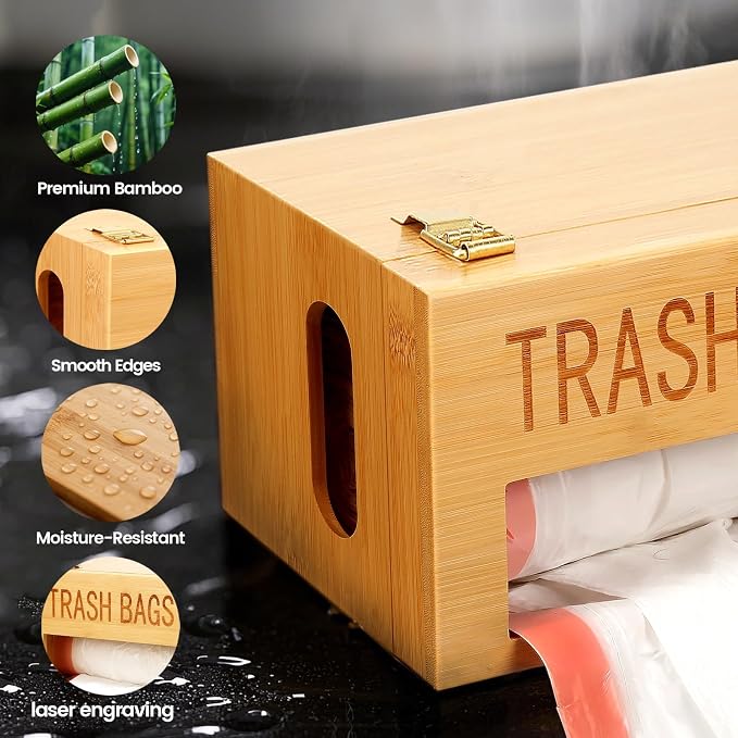 Bamboo Trash Bag Holder, Freestanding or Wall-Mounted Organizer | Measures 10 x - Image 8