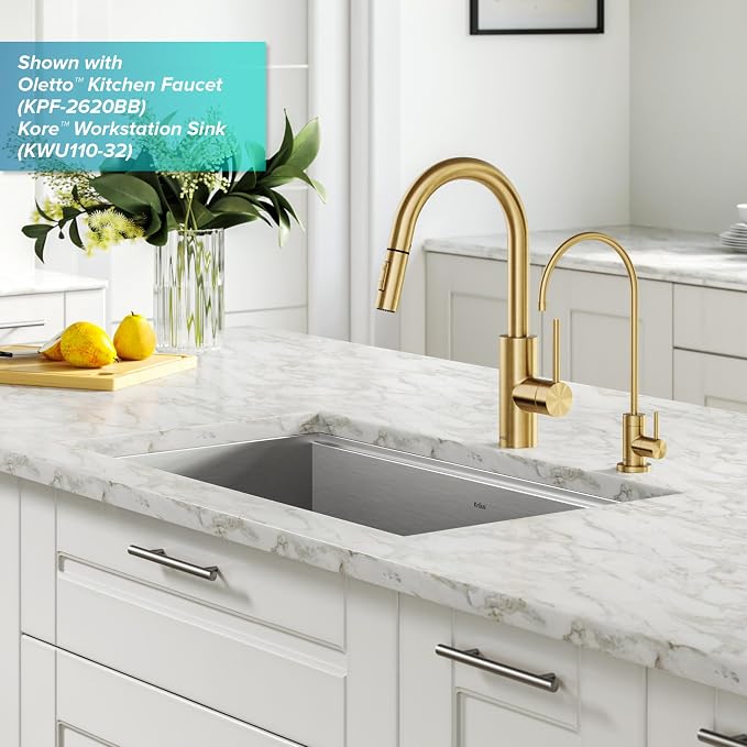 KRAUS Purita 100% Lead-Free Kitchen Water Filter Faucet in Brushed Brass - Image 8