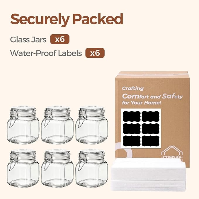 ComSaf Square Glass Pickling Jars 27 oz 6 Pack - Image 8