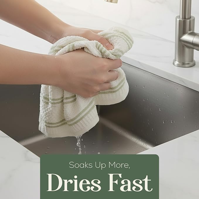 Kitchen Towels, Cotton Hand Towels, Sage Green and Cream Ribbed - Image 3