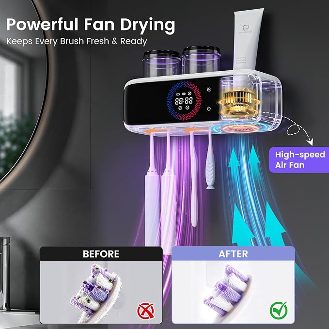 Toothbrush Holders for Bathrooms, UV Tooth Brush Holder Sanitizer & Drying | - Image 3