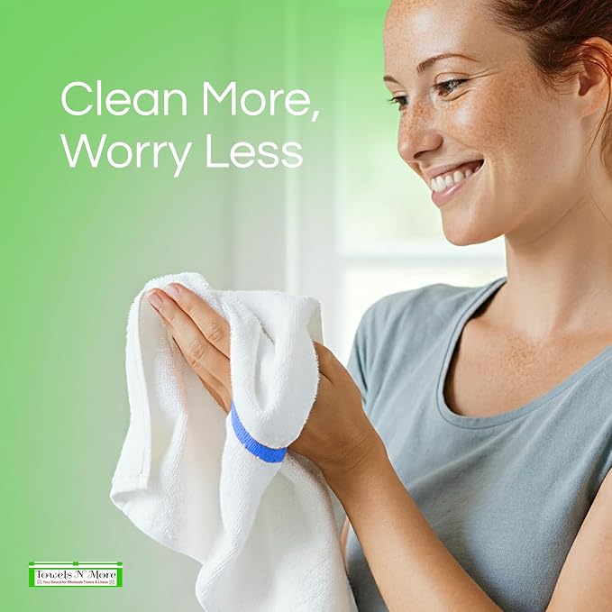 Towels N More 24-Pk 16x19 30 Oz. Cotton Kitchen Bar Mop Towels Blue Stripe - Image 7