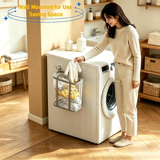 Wall-Mounted Foldable Laundry Basket, Collapsible Mesh Laundry Hamper - Image 5