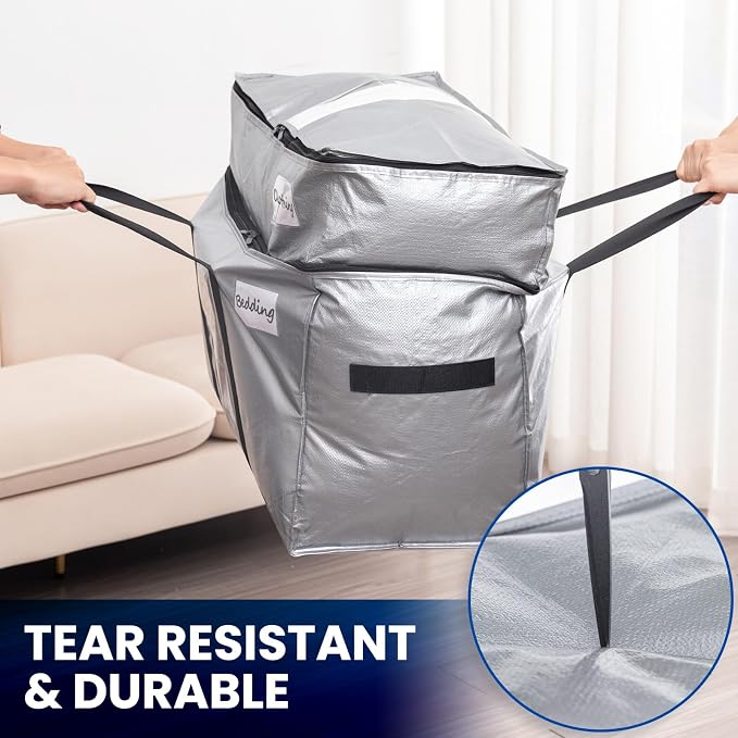 TAILI 2 Tier Moving Bags, 4 Pack Silver Storage Bags - Image 5