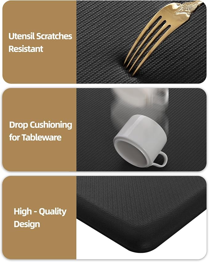 Color&Geometry 0.71" Extra Thick Anti Fatigue Cushion Kitchen Floor Mat,Easy Clean, Water & Oil Proof, Non Slip, Foam Padded Runner Rug for Front Sink,20"x39" Black (2.0Version)