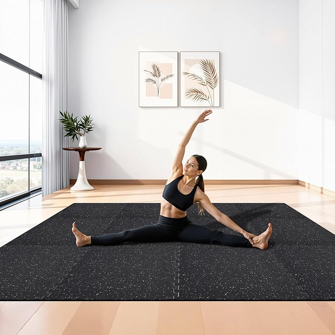 VEVOR 0.4Inch 96sq.ft 24 Tiles Gym Flooring for Home Gym, Rubber Top with High Density EVA Foam, 24 x 24In Gym Floor Exercise Equipment Mats, Interlocking Gym Mats, Puzzle Workout Mats, Black & White