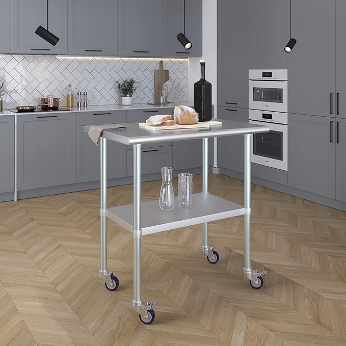 AmGood 36" Long x 24" Deep Stainless Steel Table with Casters