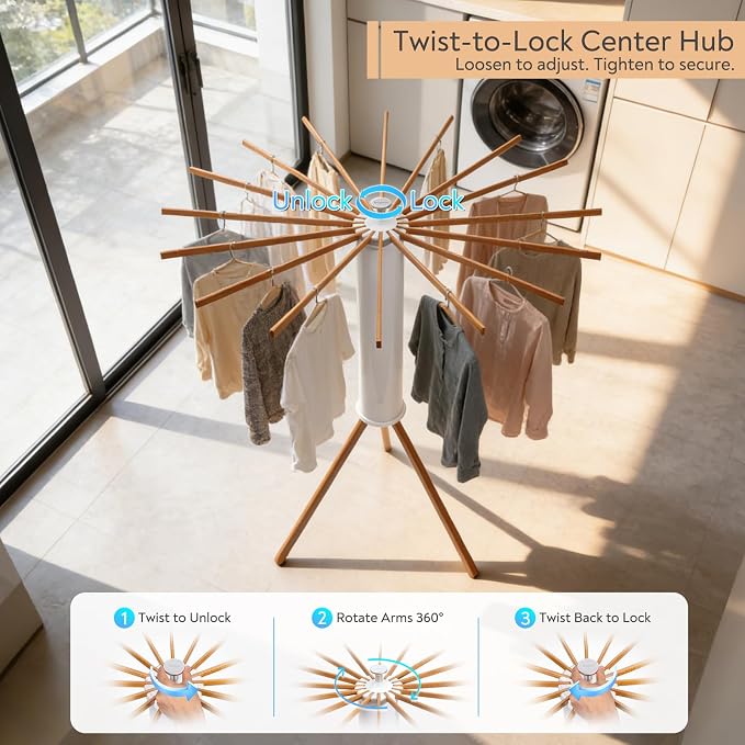ZOFGENOW Clothes Drying Rack, Rotary Foldable Stand - Image 2