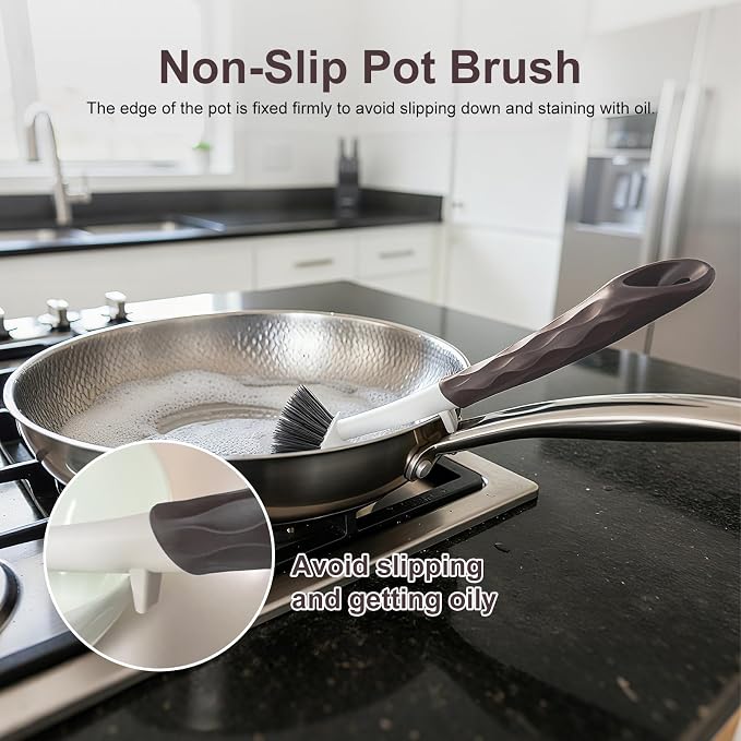 Dish Brush, 2 Pack with Comfortable Handle, with Built-in Scraper, Scrub Brush - Image 6