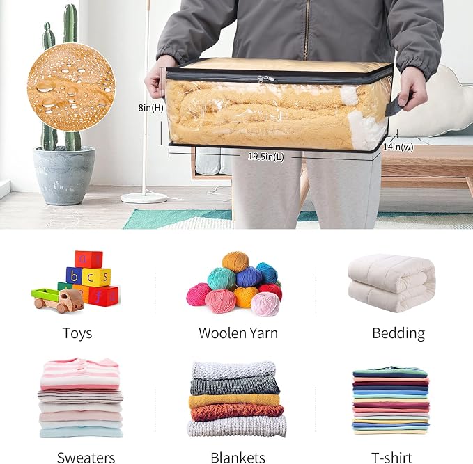 Blanket Storage Bags 4 Pack 35L Clear Plastic Clothes Closet Organizer | Clear - Image 2