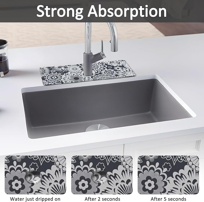 15" X 5.5" Kitchen Sink Splash Guard Faucet Mat Mandala Super Absorbent Fast - Image 3