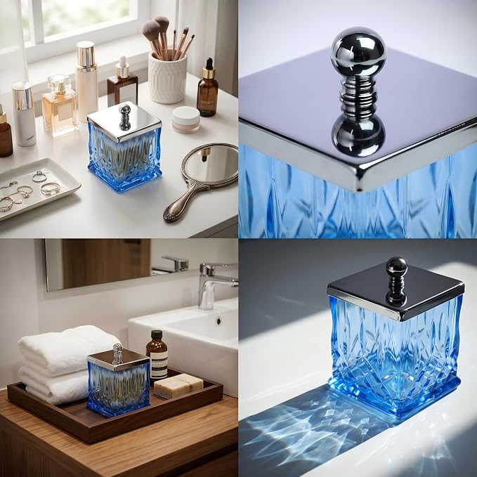 2 Pack 15Oz Blue Q-Tip Holder, Square Thick Glass - Image 8