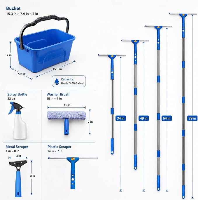 Window Cleaning Kit with Extendable Long Handle, Professional Window Squeegee & - Image 5