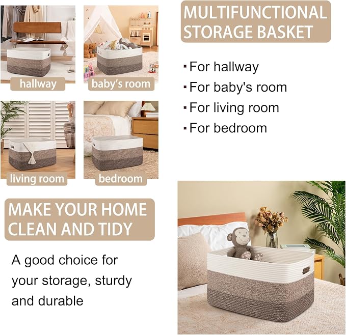 OIAHOMY Blanket Basket Laundry Basket Dog Toy Basket 75L Dark Brown - Image 4