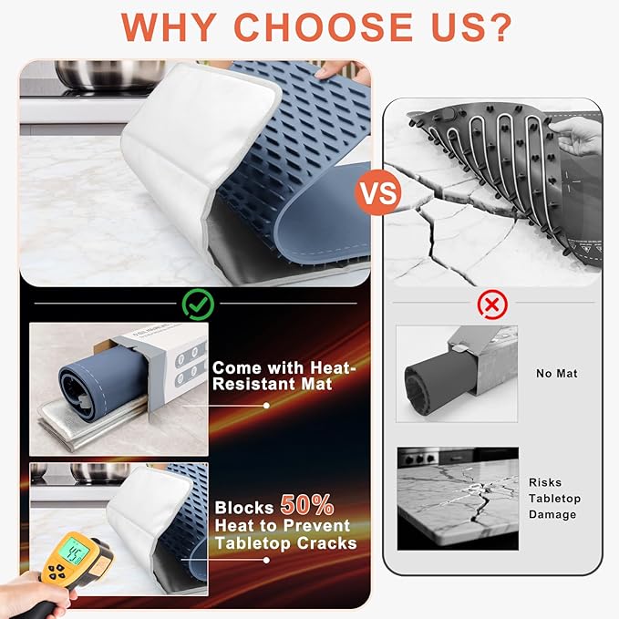 FYY Extra Large Warming Mat for Food with Heat Resistant Pad, Prevent Countertop Cracks, Keep Meal Warm, Rapid and Full Surface Heating, 6 Temp Settings, 6H Timer, Rollable Portable Food Warmer, Blue