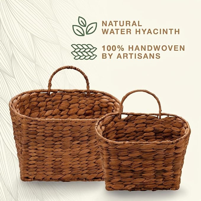 Set of 2 Red Brown Wicker Hanging Baskets - Image 5