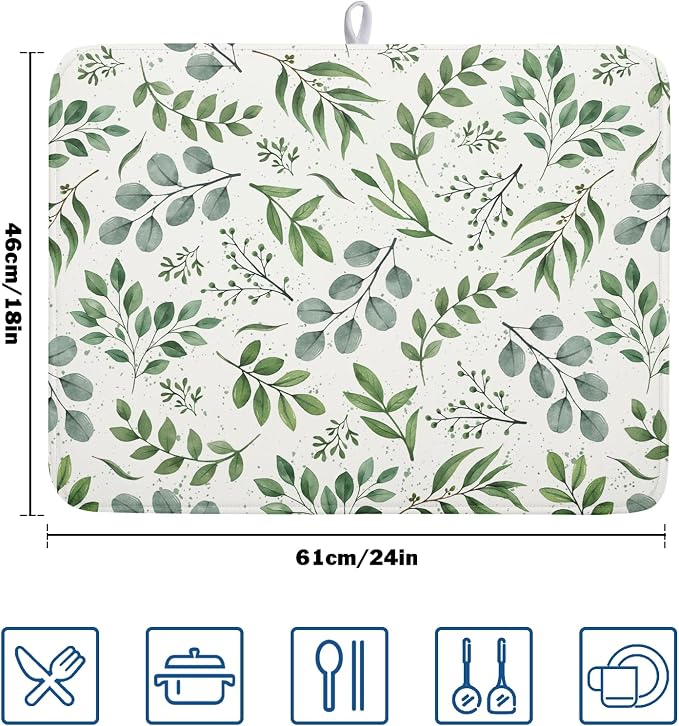 Kawani Sage Green Dish Drying Mat 18x24 In Absorbent Reversible Eucalyptus - Image 2