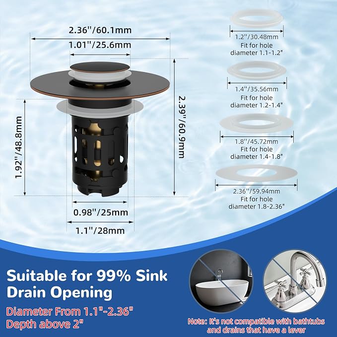 Hibbent Upgraded 3 in 1 Bathroom Sink Drain Strainer, Pop Up Stopper | - Image 6