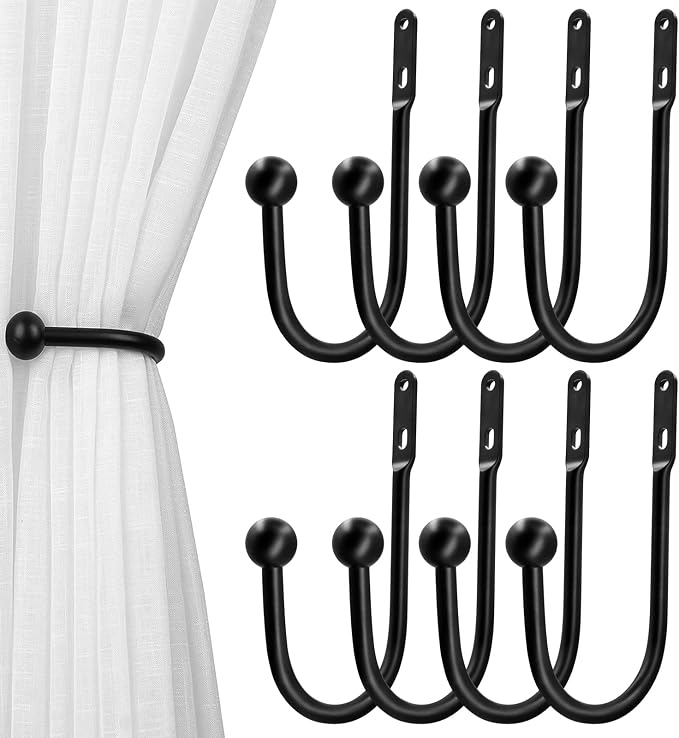 VRSS 6" L x 3" W Wall Mount Curtain Tiebacks Drapery Holdbacks Black, Curtain by VRSS