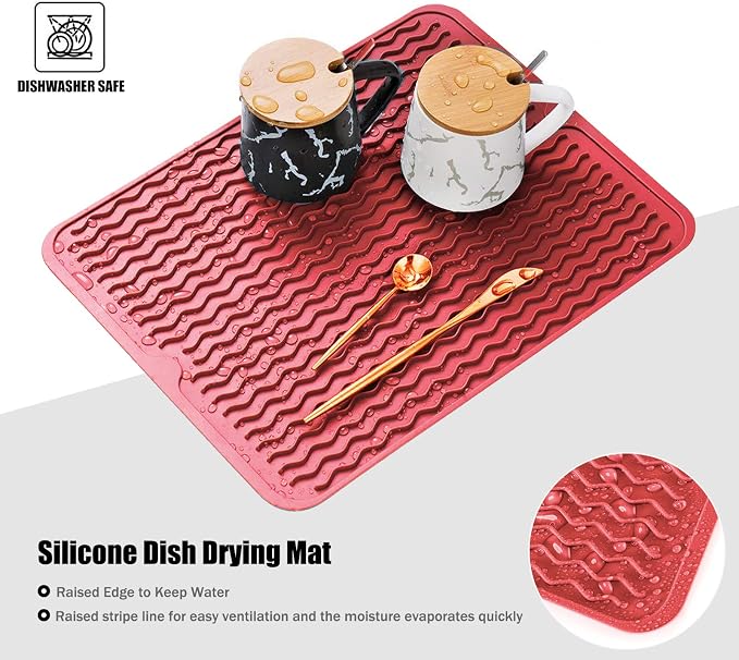 Silicone Dish Drying Mat, Non-Slip Easy Clean Sink Mat, Large Heat-resistant - Image 3