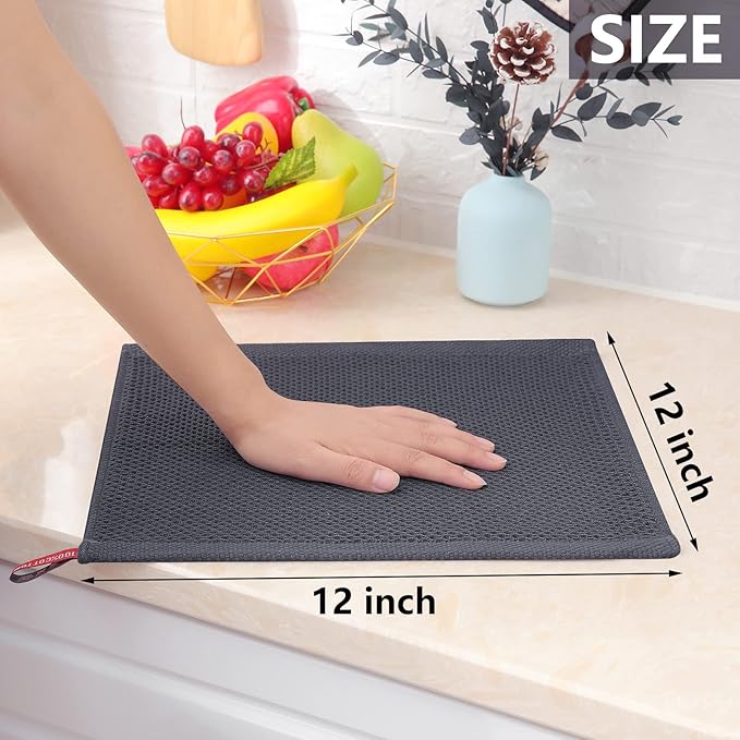 Homaxy 100% Cotton Waffle Weave Kitchen Dish Cloths 6-Pack, Dark Grey | 12 x 12 - Image 5