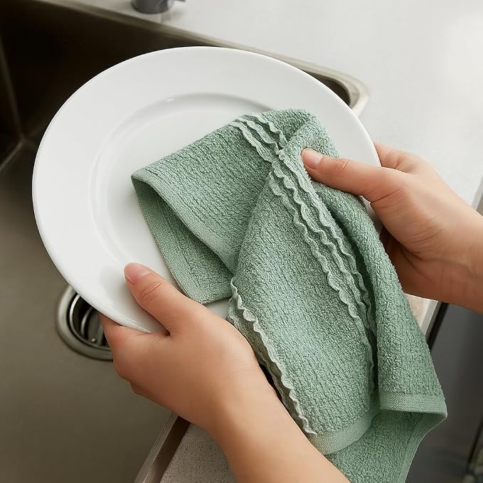 Sage Green Kitchen Hand Dish Towels, 100% Cotton - Image 5