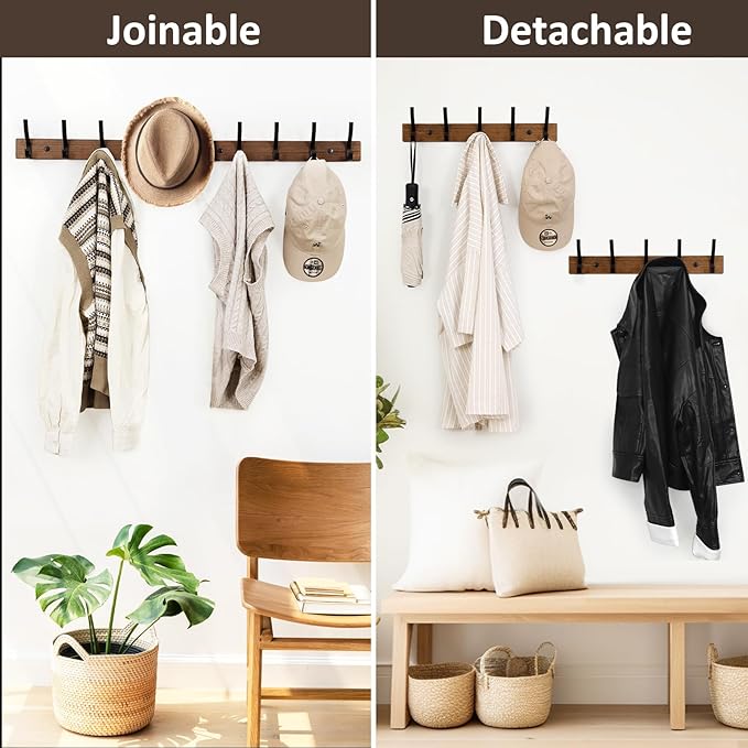 Optish Coat Rack Wall Mount, 16.5 Inches Wood Coat Hooks, Wall Hooks - Image 7