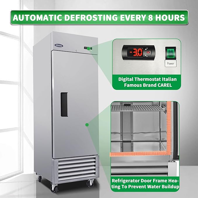 27"W Commercial Reach-In Upright Freezer - Low Noise & Energy Saving, Stainless Steel Freezer, 3 Adjustable Shelves, LED Lighting, 23 Cu.ft, Automatic defrost, Digital Temperature Control