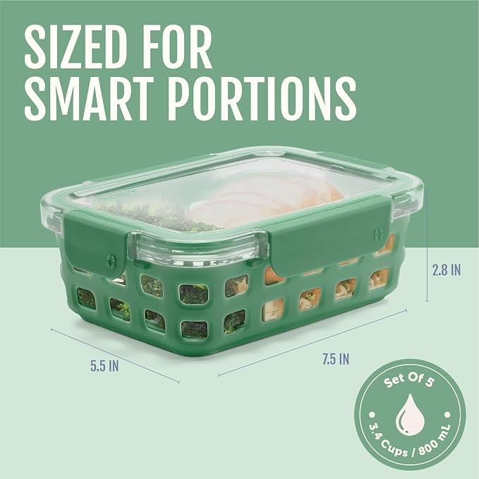 Ello Duraglass 3.4 Cup Glass Meal Prep Containers, 10 Pack, Olive Tree - Image 4