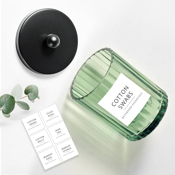 Amolliar Green Glass Apothecary Jar, Qtip Holder - Image 2
