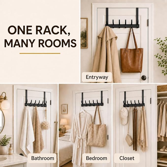 Peasulin Over The Door Hooks, 2 Pack Black 11" Long Door Hanger Racks | 6 - Image 5