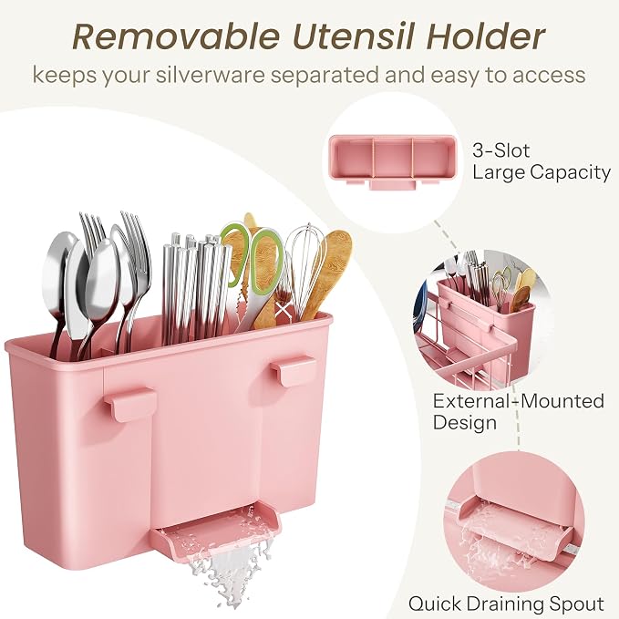 SNTD Dish Drying Rack for Small Kitchen Counter, Rotating Spout & Angled - Image 7