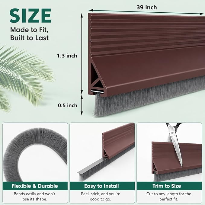 Door Draft Stopper with Brush, 1 Pack | Self Adhesive Weather Stripping - Image 4
