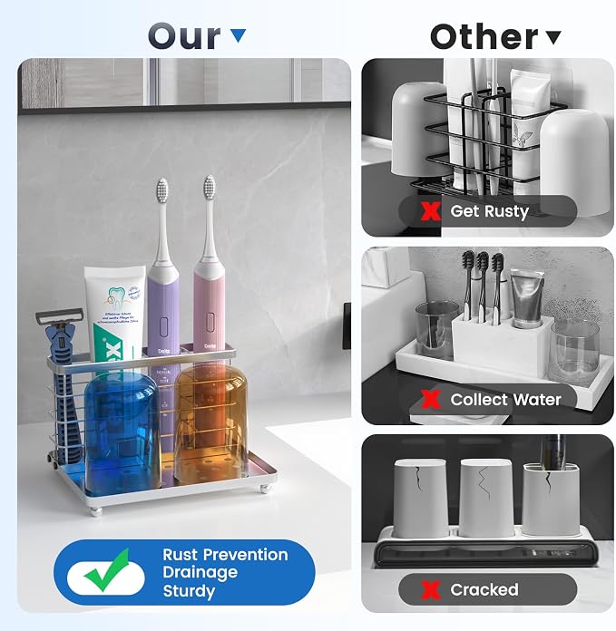 Luxspire Toothbrush Holders for Bathroom, Stainless Steel, 3 Slots, Toothbrush - Image 6