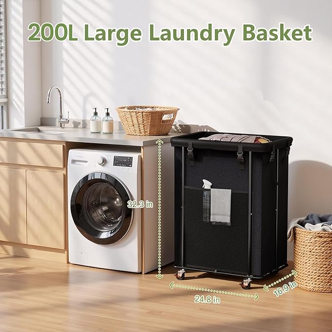 Laundry Hamper with Wheels, 200L Rolling Laundry Basket with Bag & Handles - Image 2