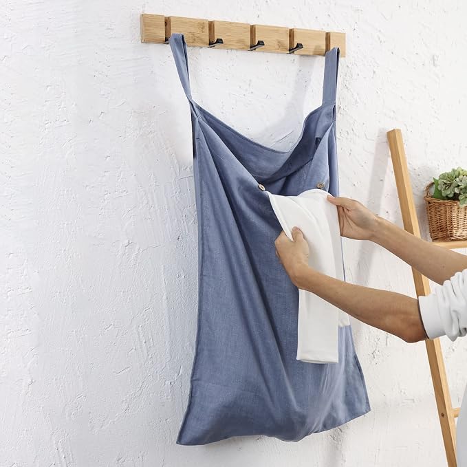 Linen Hanging Laundry Bag, 100% Linen Over The Door Laundry Hamper - Image 4