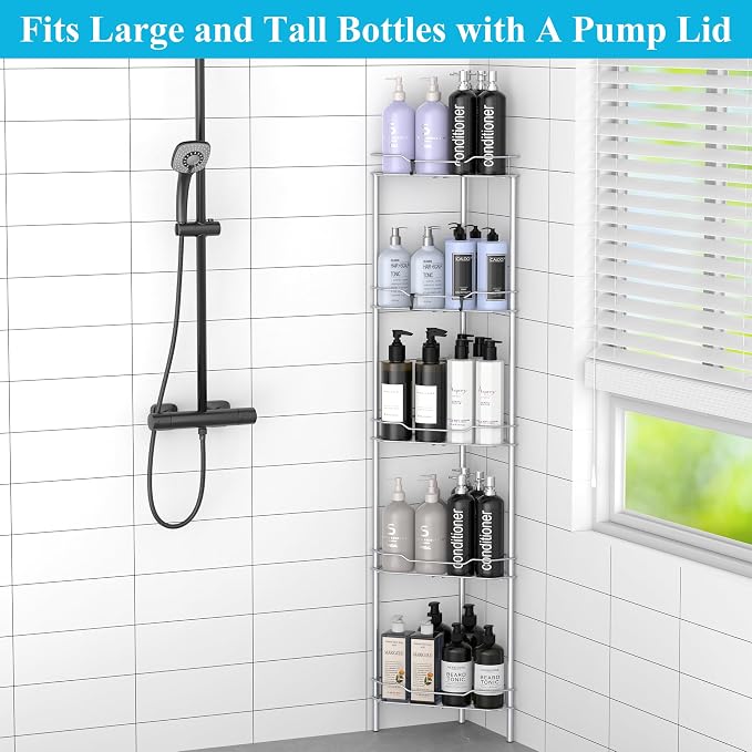HuggieGems Metal Floor Standing Corner Shower Caddy, 5 Tier - Image 3