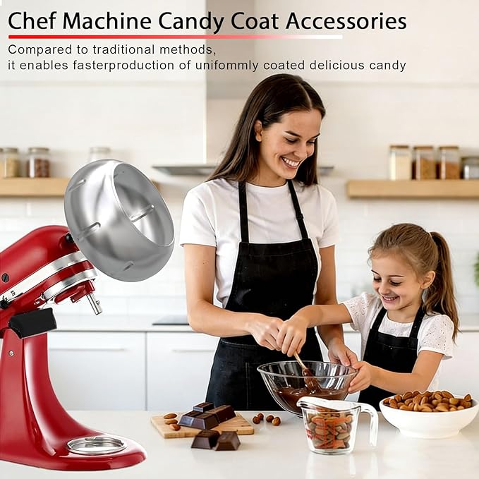 Chocolate Coating Machine Attachments For Kitchenaid, Compatible with KitchenAid 4.5QT/5QT Tilt-Head Stand Mixer, Candy Coat Accessories for Making Chocolate Covered Almonds Freeze Dried Strawberry