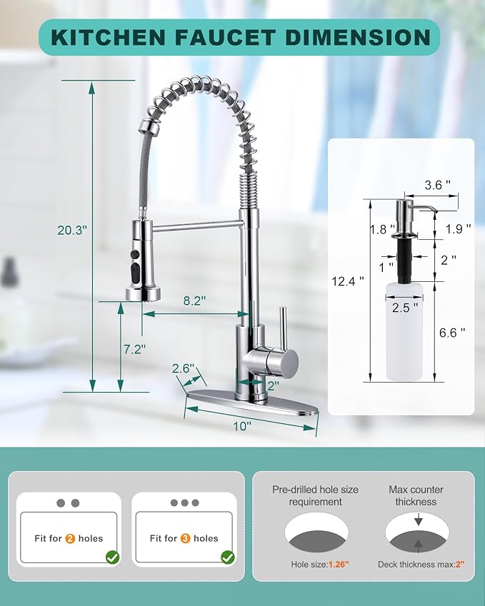 Chrome Kitchen Faucet with Soap Dispenser: Stainless Steel Kitchen Faucet with - Image 7