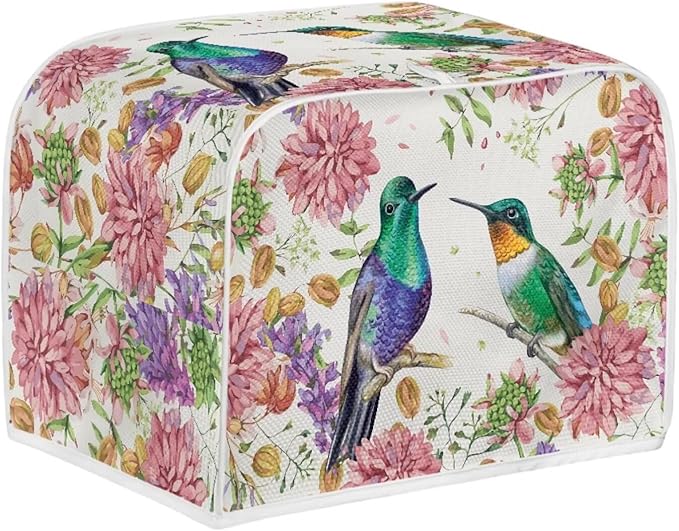 Hummingbird Floral Print Toaster 4 Slice Cover Fingerprint Protection Waterproof Toaster Dust Cover Kitchen Accessories Decor