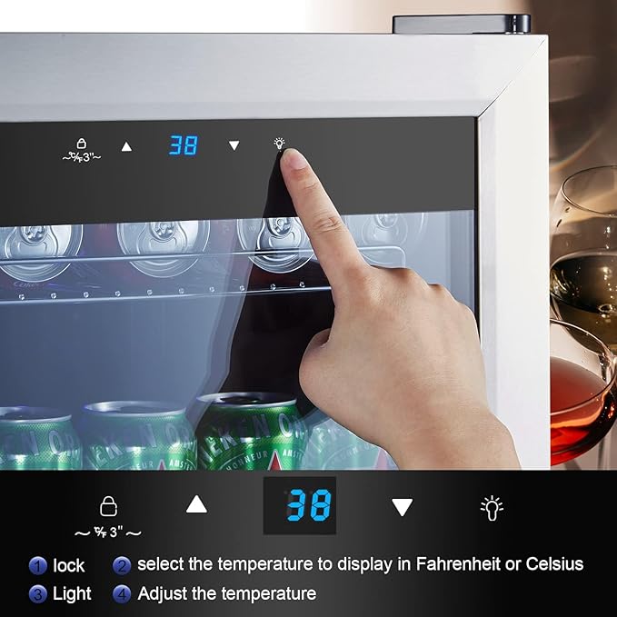 Kalamera Mini Beverage Refrigerator Cooler- 102 Cans Capacity Freestanding- For Kitchen or Bar with White Interior Light
