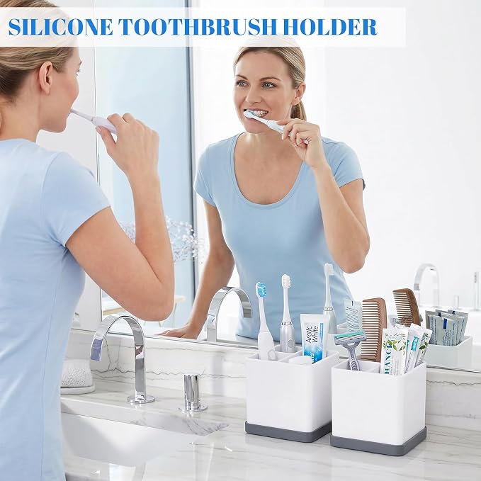 Silicone Toothbrush Holders for Bathrooms White Grey, 3-Slot Electric - Image 2