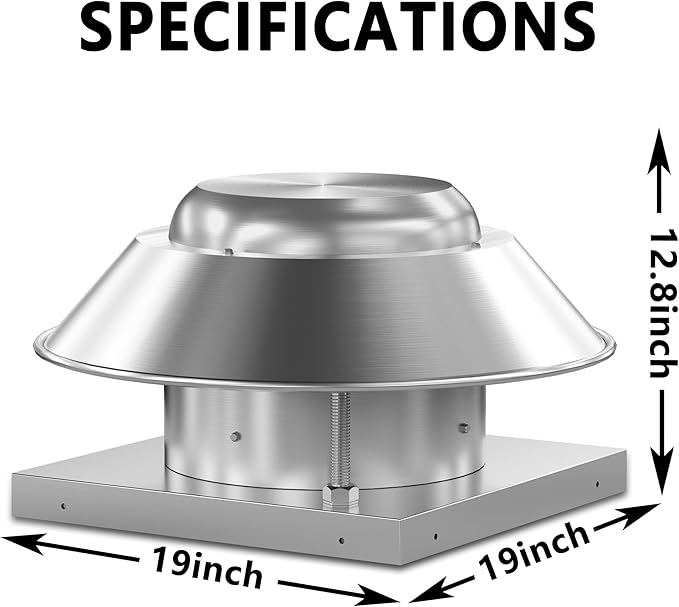 Direct Drive Axial Downblast Exhaust Fan Roof Exhaust Fan -19" Fan Base, 1/10 HP 115 Volt Single Phase Motor 830 CFM, ETL Listed