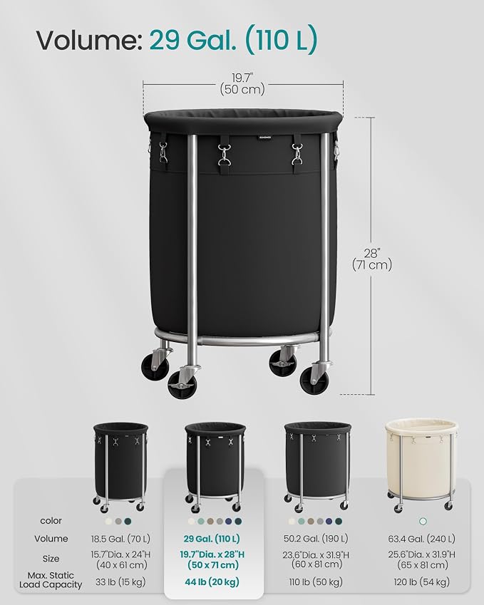 SONGMICS Laundry Basket with Wheels, Steel Frame, Removable Bag - Image 6
