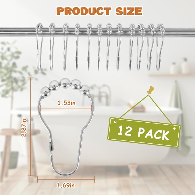 12 Shower Curtain Hooks, Suitable - Image 4